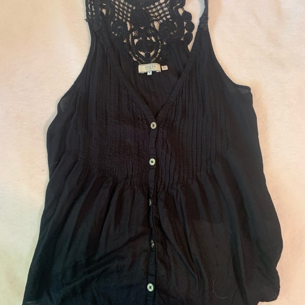 Guess vintage Black Crop Top with lace and Pleating